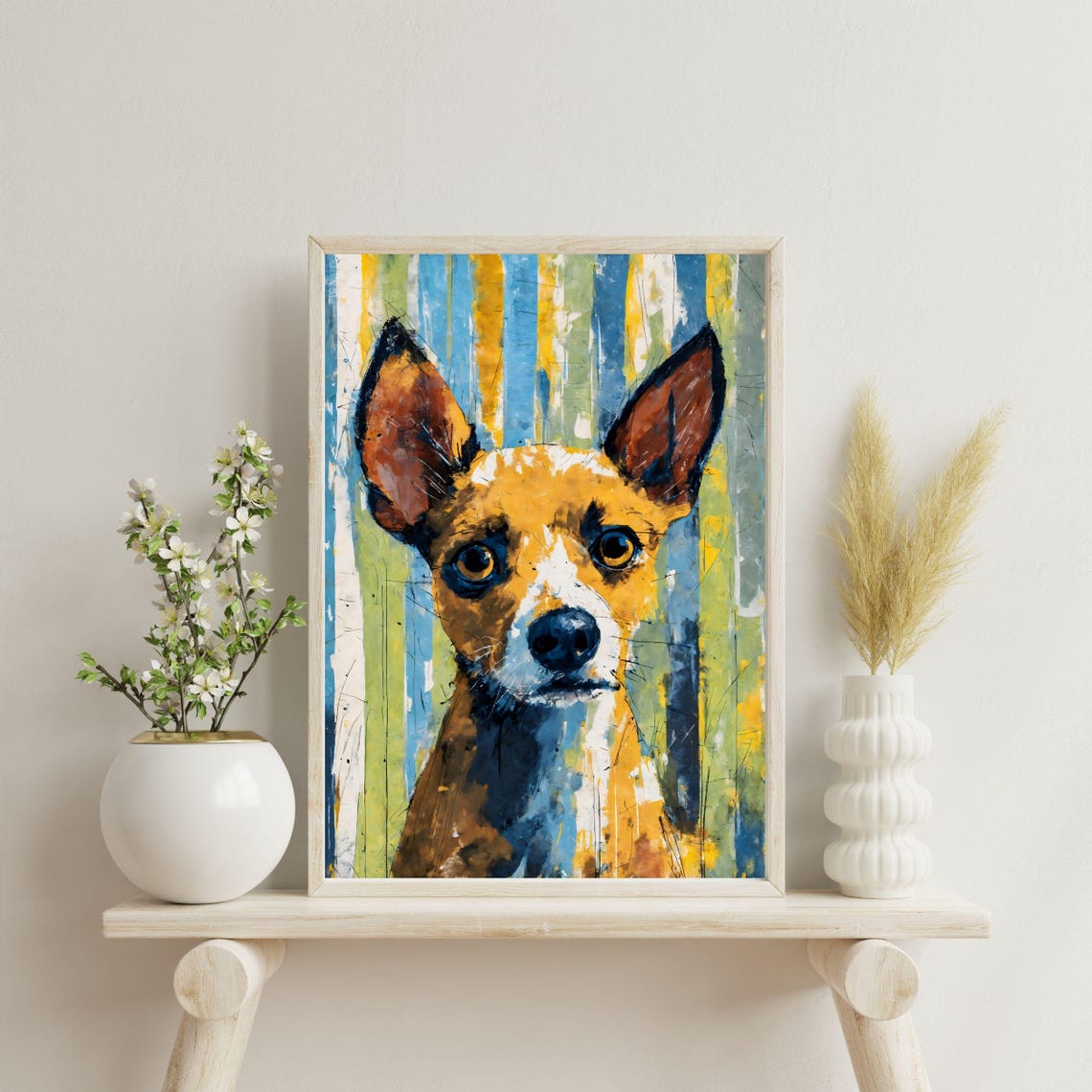 Cute Chihuahua Art Print Small Dog Portrait Big Ears Toy Breed Art Kids Room Nursery Art Dog Mom Gift 8x10 24x36 Painting