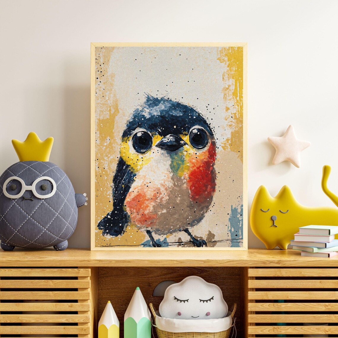Bulbul Bird Art Print, Stylized Songbird Nursery Decor
