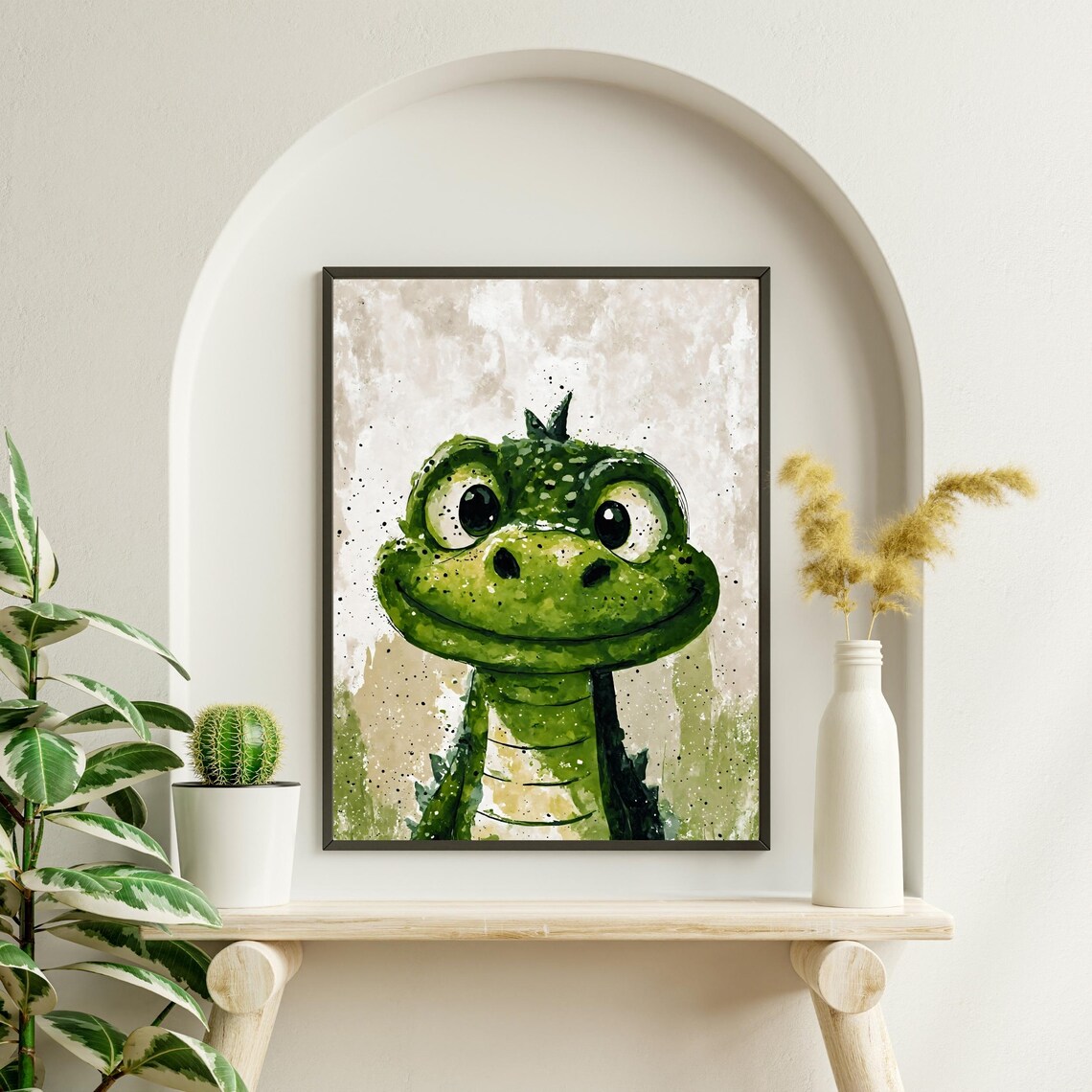 Cute Baby Alligator Watercolor Portrait Smiling Green Reptile Art Print - Image 4