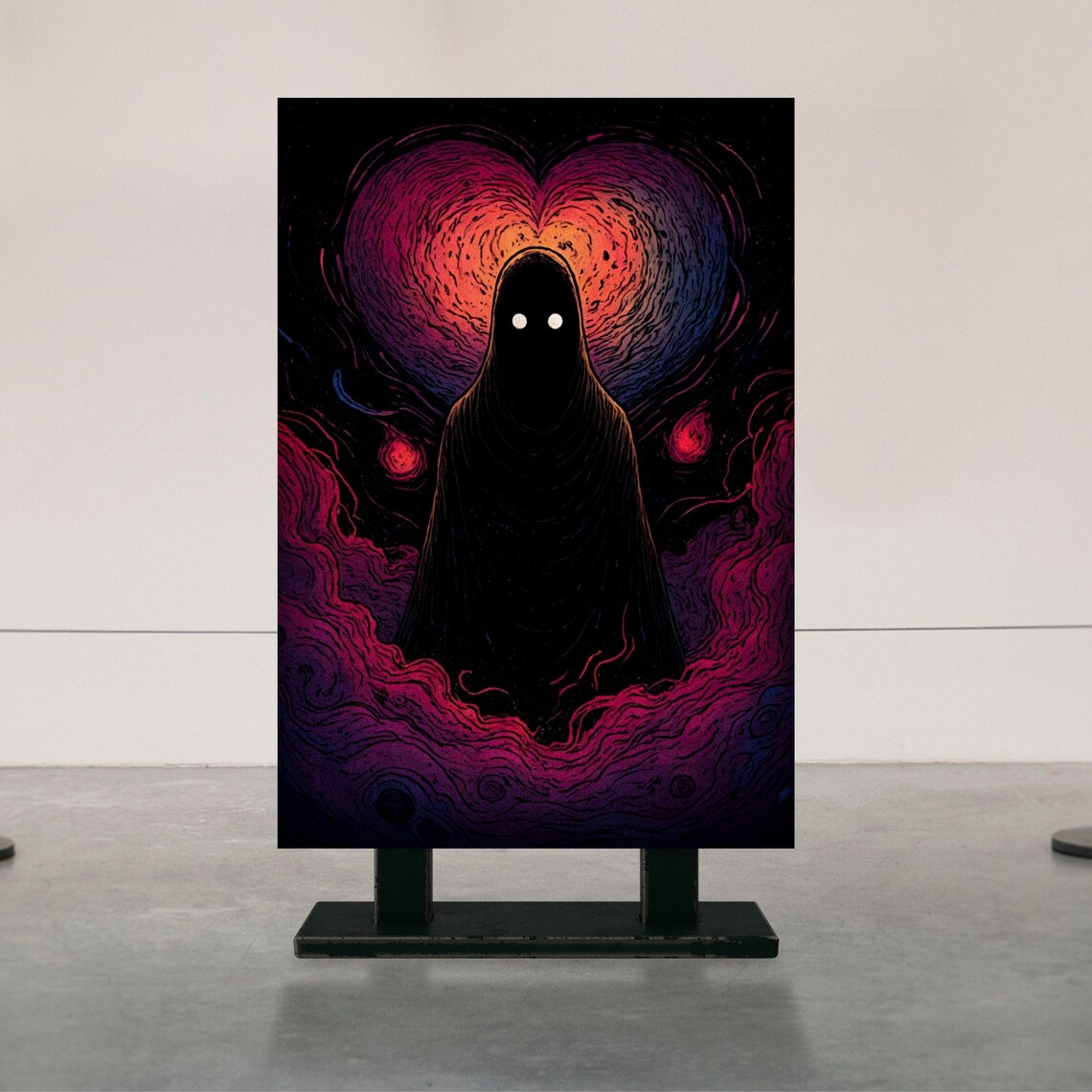 Dark Ethereal Heart Figure Hooded Silhouette Cosmic Love Art Wall Print