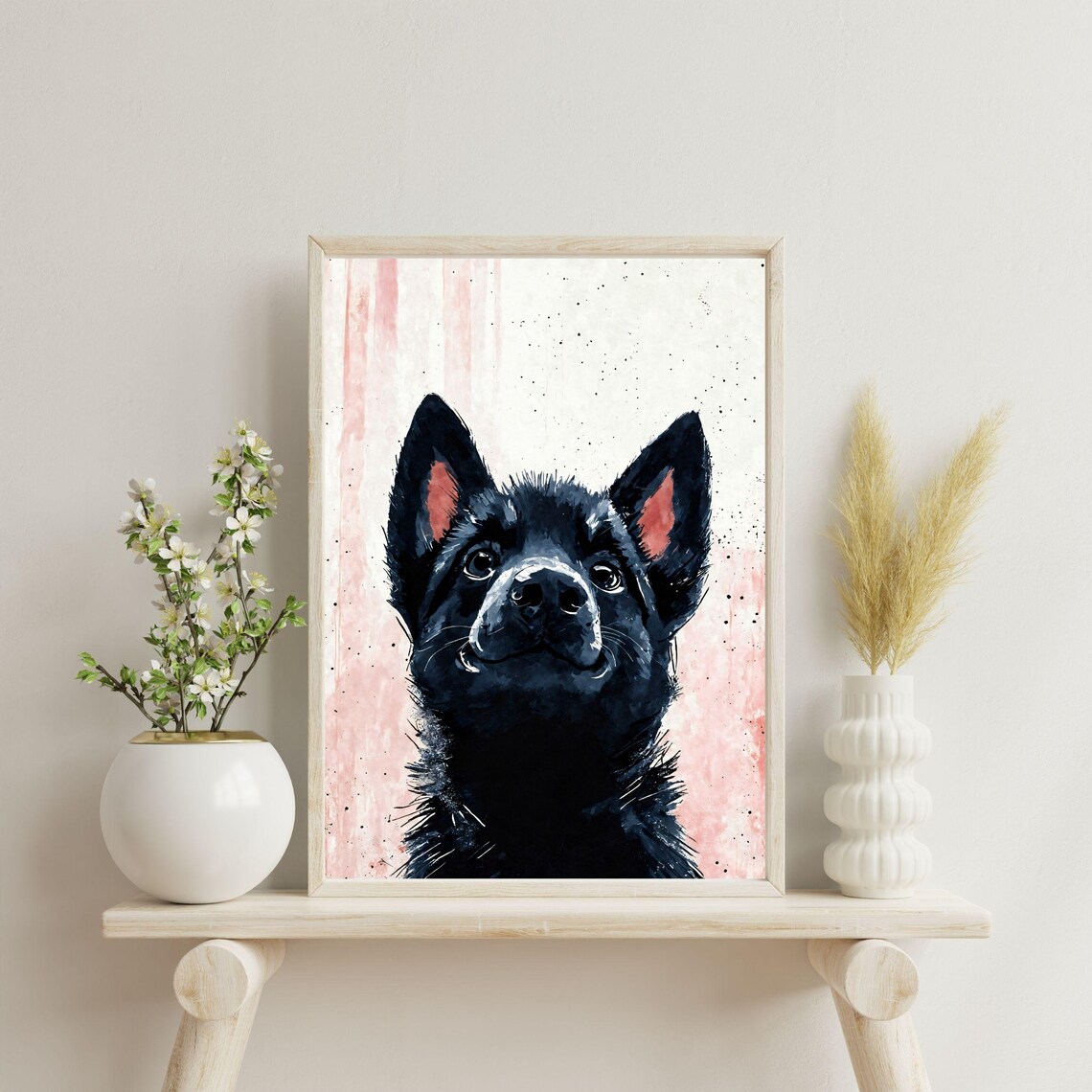 Black German Shepherd Puppy Watercolor Portrait Cute Dog Nursery Print - Image 3