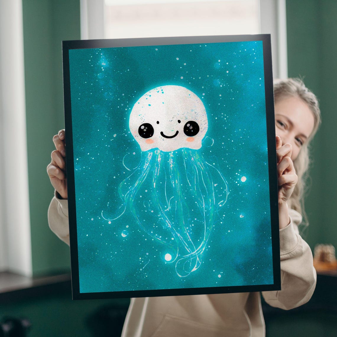 White Glowing Baby Jellyfish Framed Art Print Kids Room Decor Ocean Creature Wall Art Nursery Art Bioluminescent Sea Life Poster - Image 5