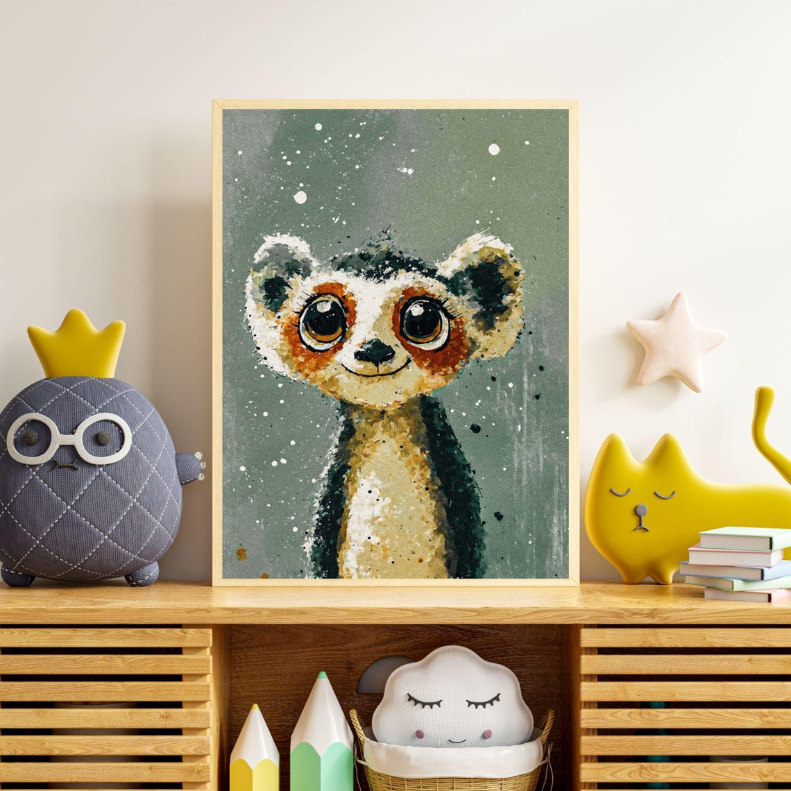 Curious Lemur Framed Art Print Kids Room Decor Madagascar Animal Wall Art Nursery Art Baby Shower Gift Jungle Animal Illustrated - Image 2