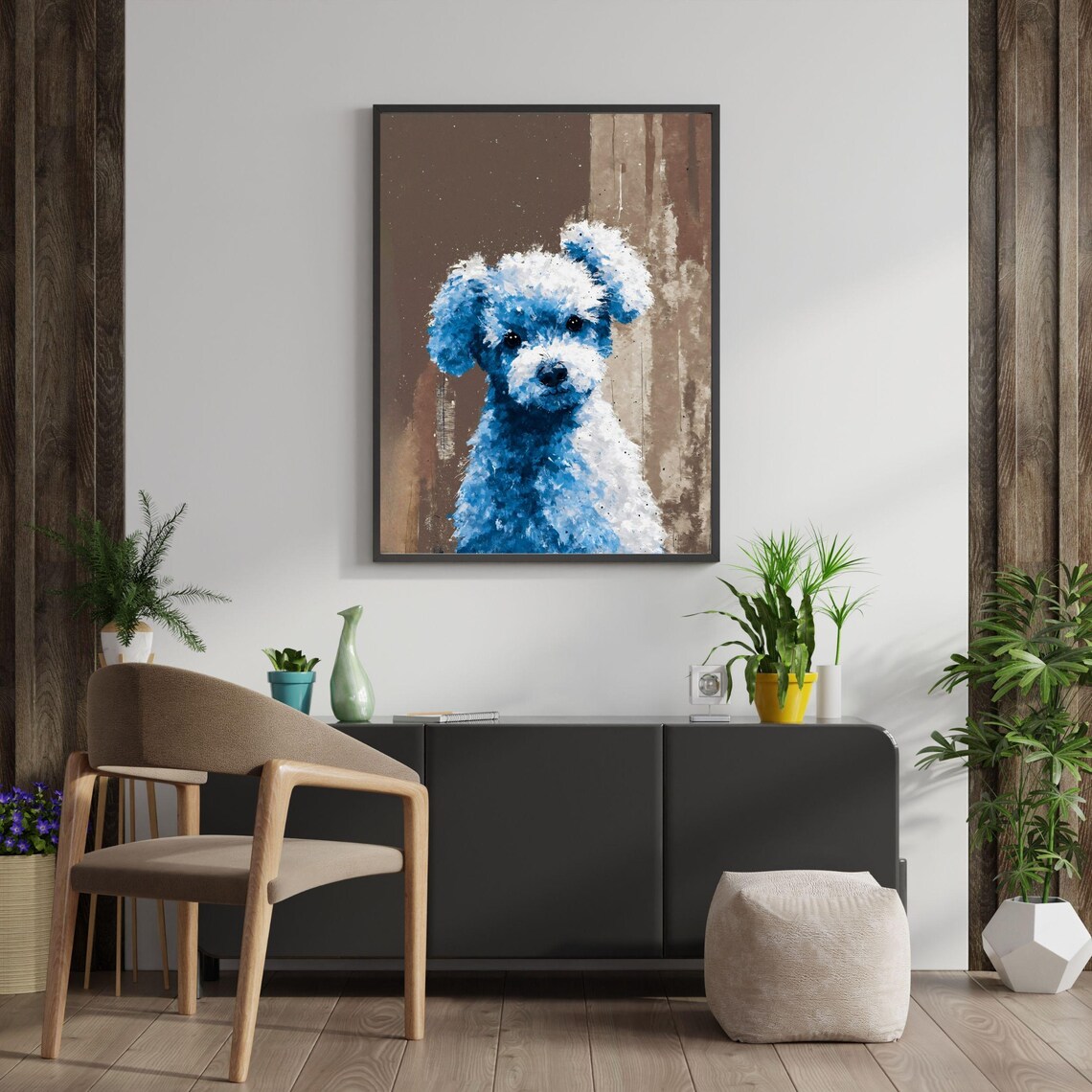 Cute Blue Baby Poodle Watercolor Portrait Fluffy Puppy Dog Art Print - Image 2