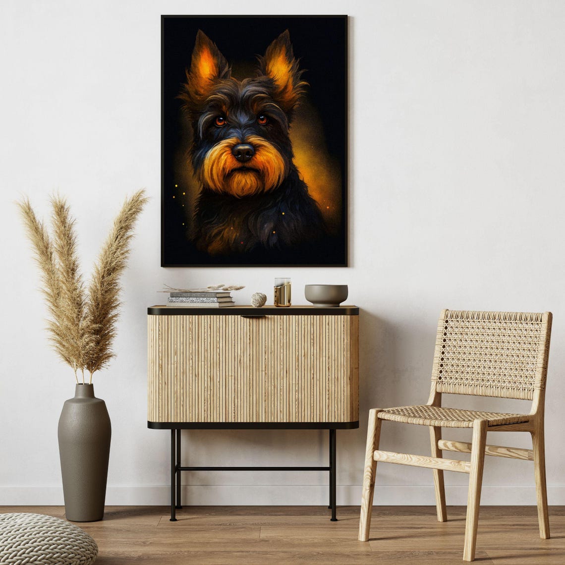 Scottish Terrier Puppy Golden Black Dramatic Dog Portrait Art Poster - Image 2