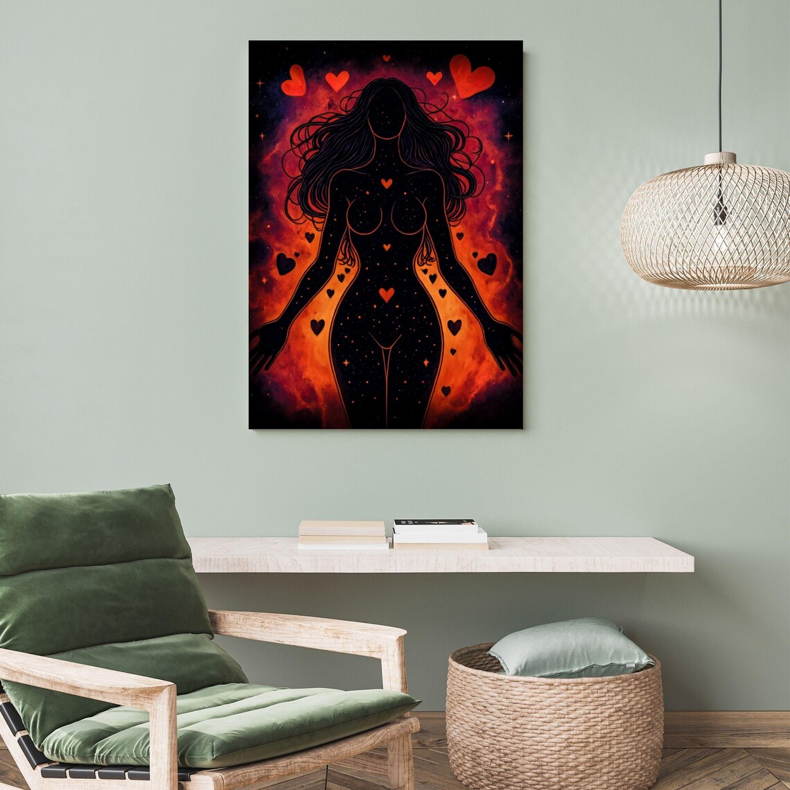 Sensual Female Silhouette Heart Constellation Cosmic Abstract Art Print - Image 4