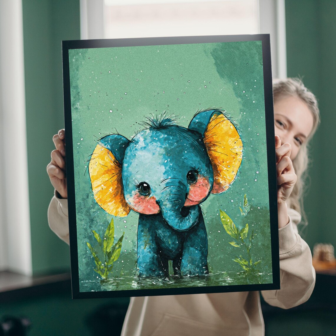 Baby Elephant Art Print, Watercolor Nursery Decor
