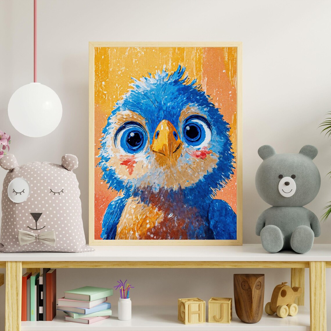 Cute Bluebird Art Print, Stylized Nursery Decor - Image 2