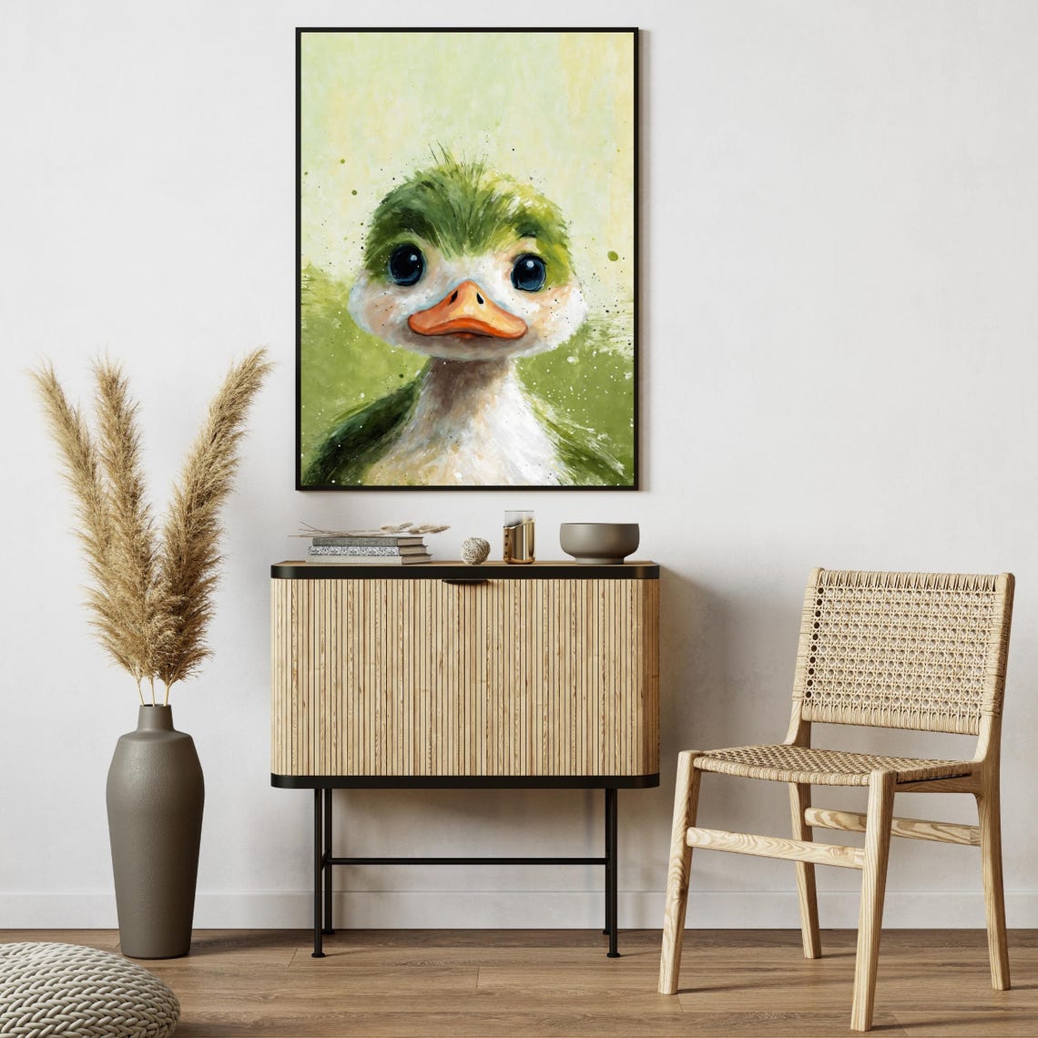 Cute Green Duckling Big Eyes Watercolor Nursery Kids Art Print - Image 2