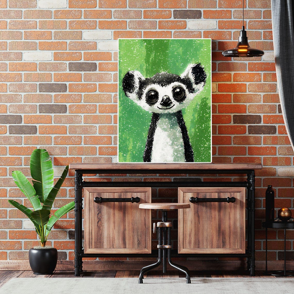 Cute Baby Lemur Big Eyes Green Splatter Nursery Animal Wall Art - Image 7