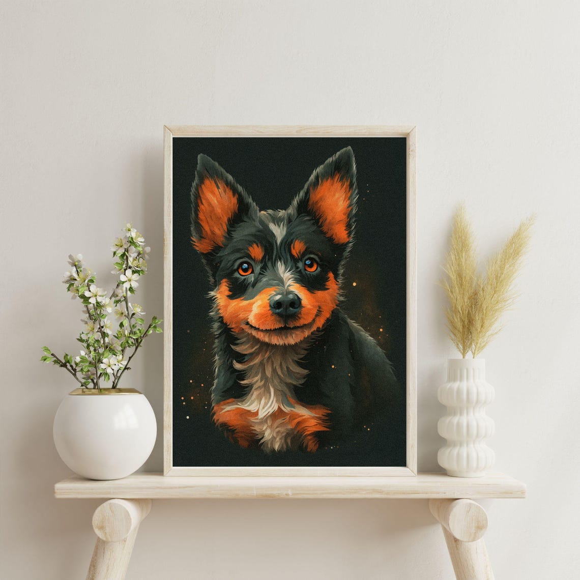 Australian Stumpy Tail Cattle Dog Portrait Fiery Orange Wall Art - Image 3
