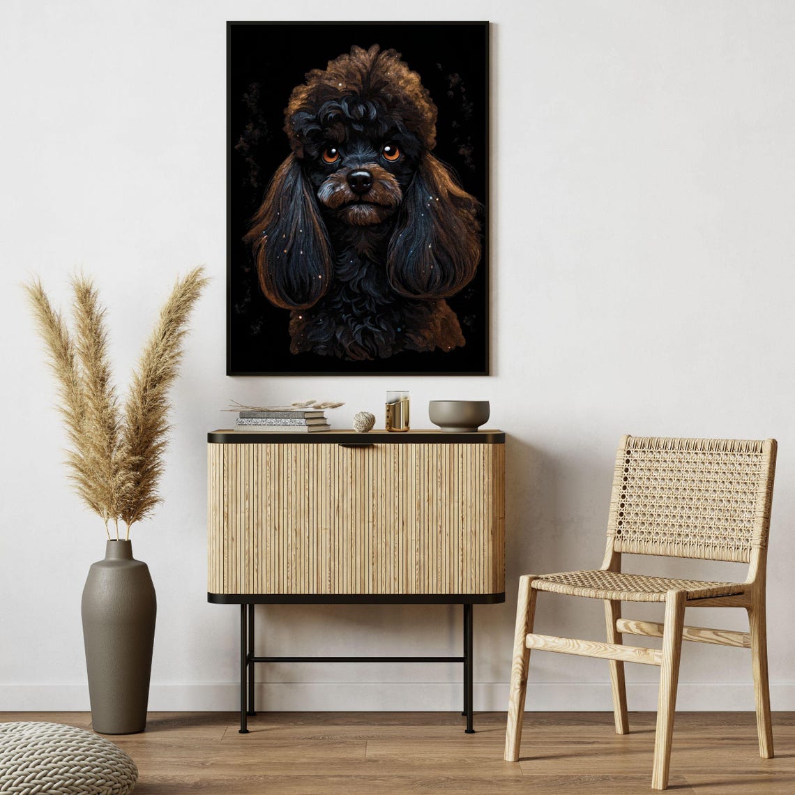 Black Toy Poodle Starry Night Dark Dramatic Dog Portrait Art Poster - Image 2