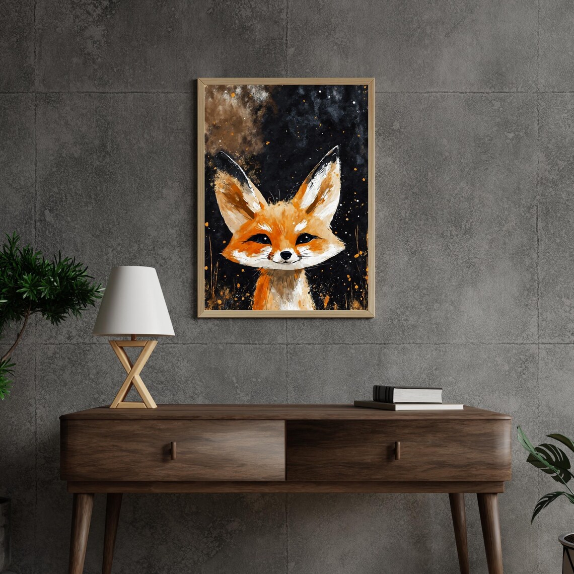Fennec Fox Big Ears Watercolor Portrait Starry Night Wildlife Art Print - Image 4
