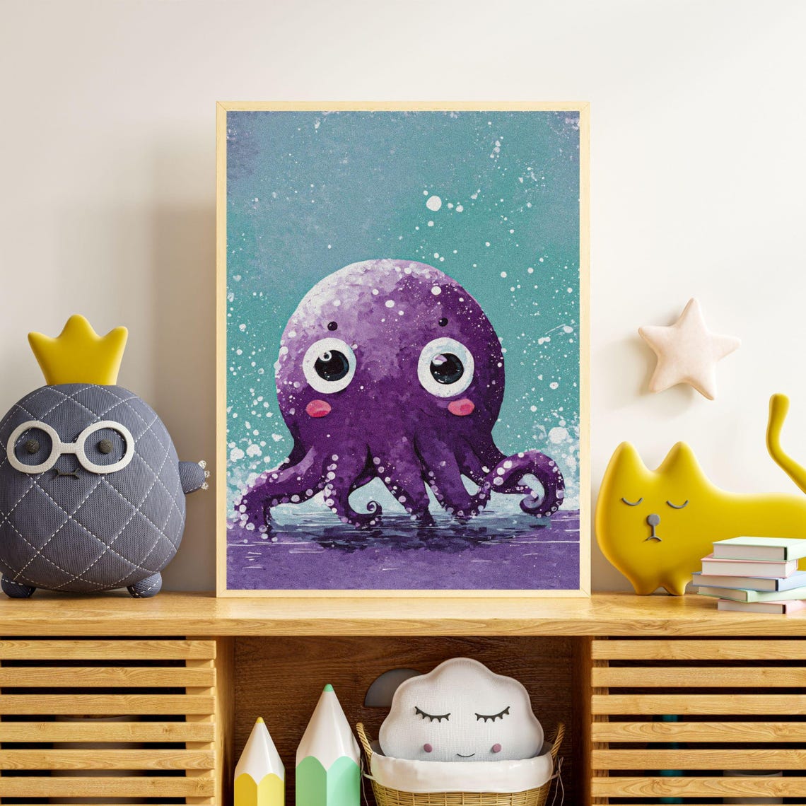 Purple Octopus Framed Art Print Girls Room Decor Lavender Ocean Animal Wall Art Baby Girl Nursery Unique Baby Gift Watercolor Sea Life - Image 3