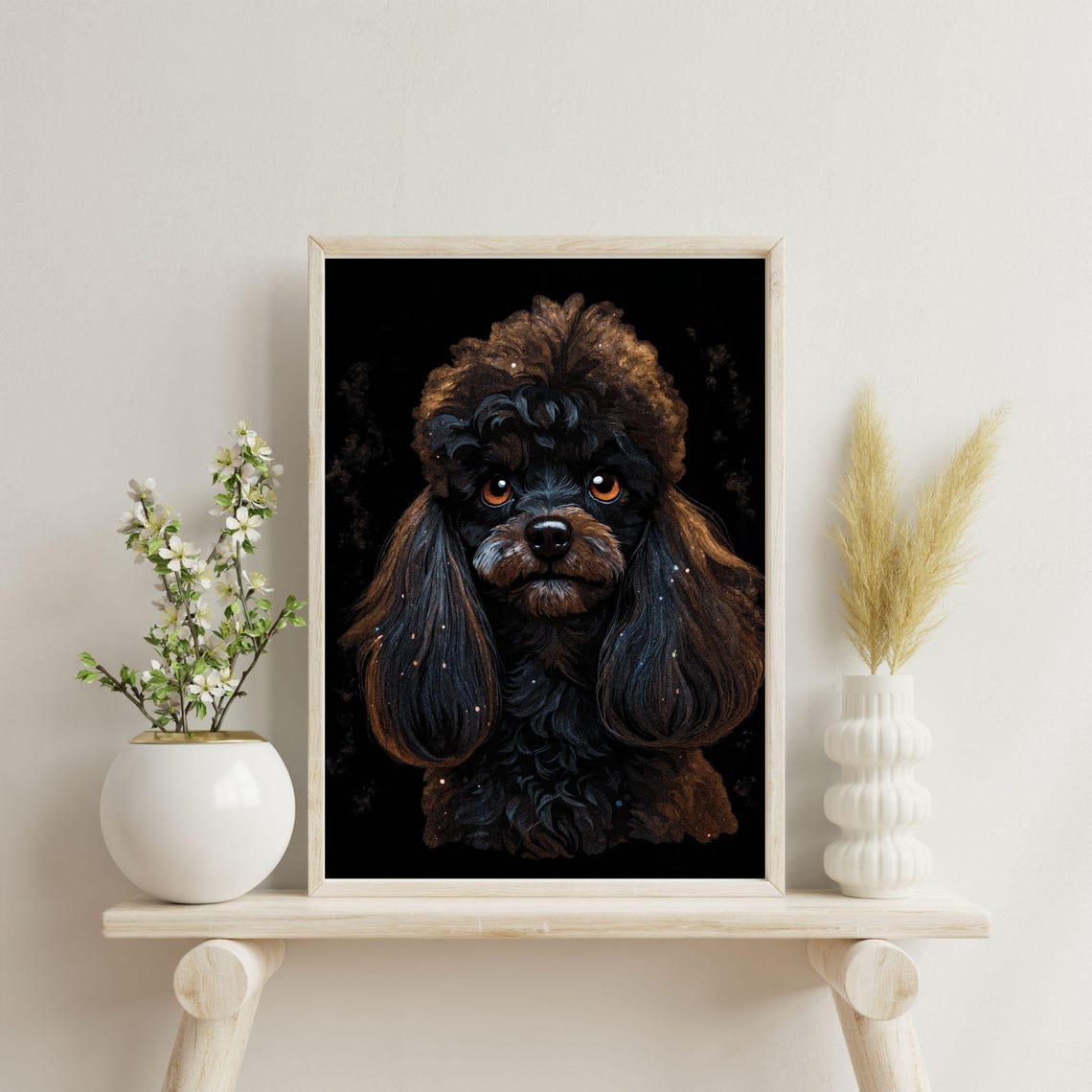Black Toy Poodle Starry Night Dark Dramatic Dog Portrait Art Poster - Image 4