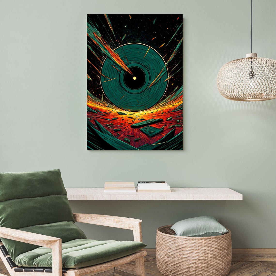 Exploding Teal Vinyl Record Shattering Retro Music Lover Gift Wall Art - Image 2
