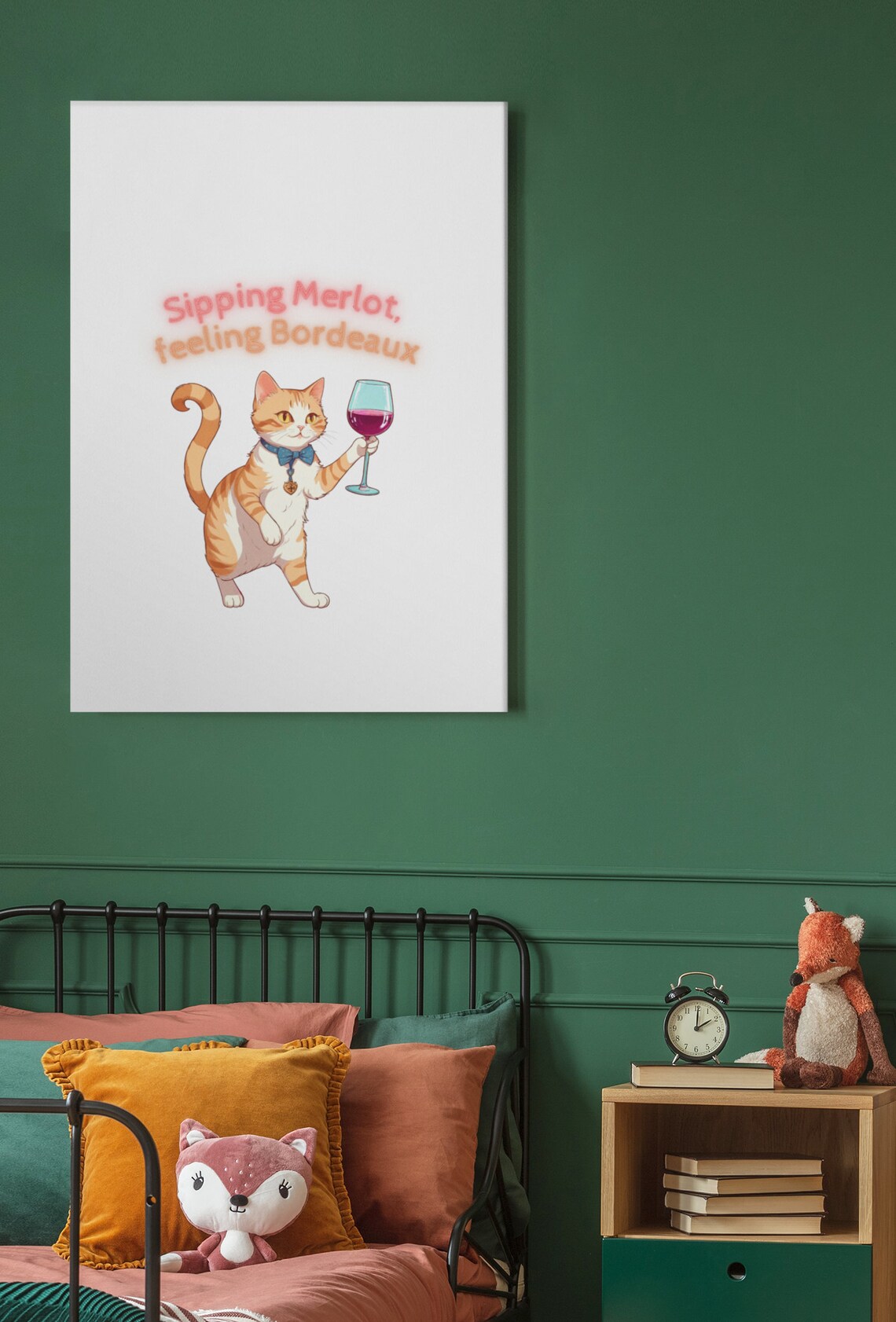 Sipping Merlot Feeling Bordeaux Funny Cat Wine Glass Quote Humor Poster - Image 3
