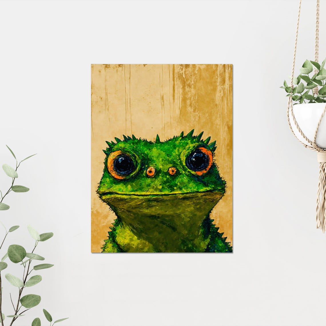 Green Spiky Lizard Big Orange Eyes Portrait Exotic Reptile Poster - Image 4