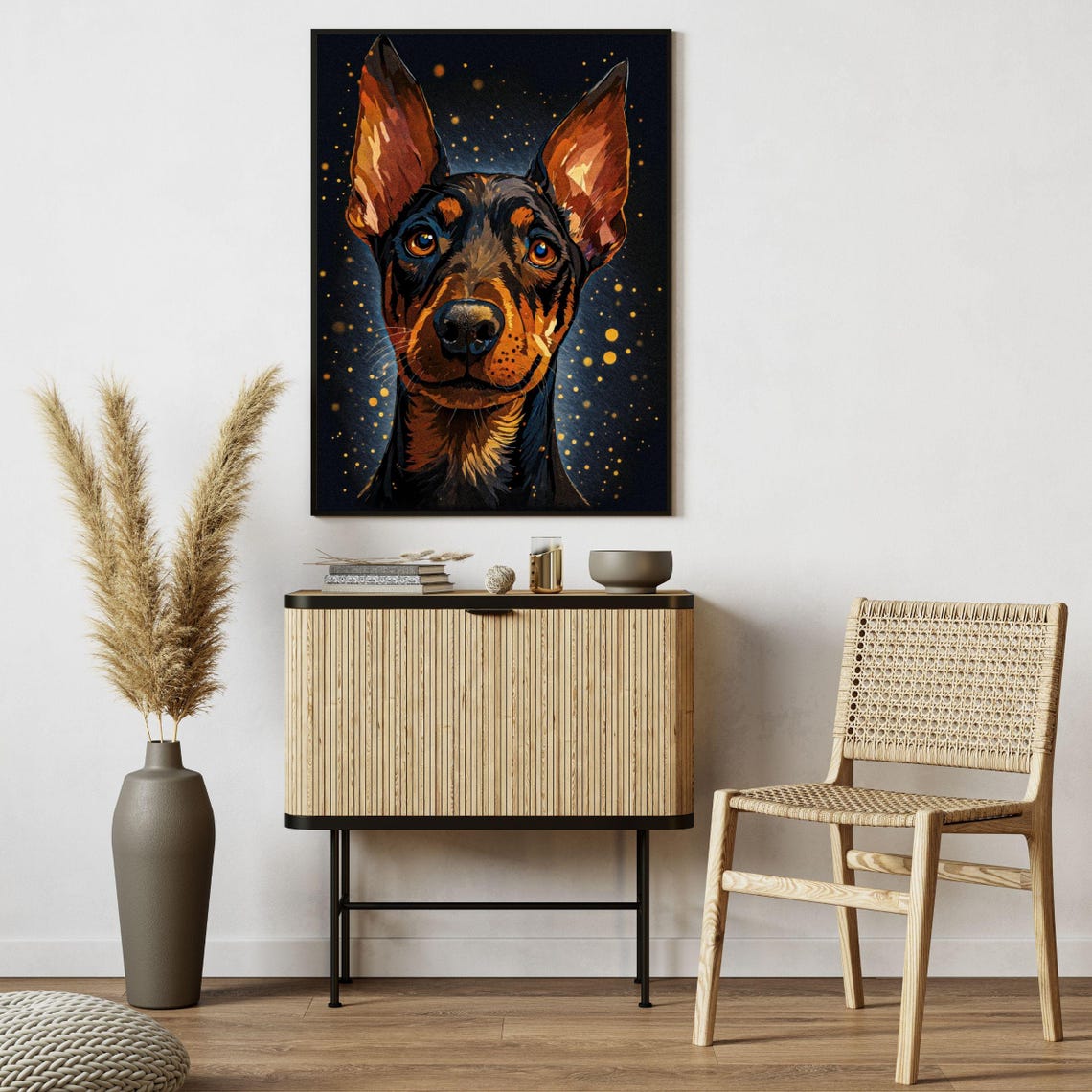 Doberman Pinscher Portrait Starry Night Black and Tan Wall Art - Image 3