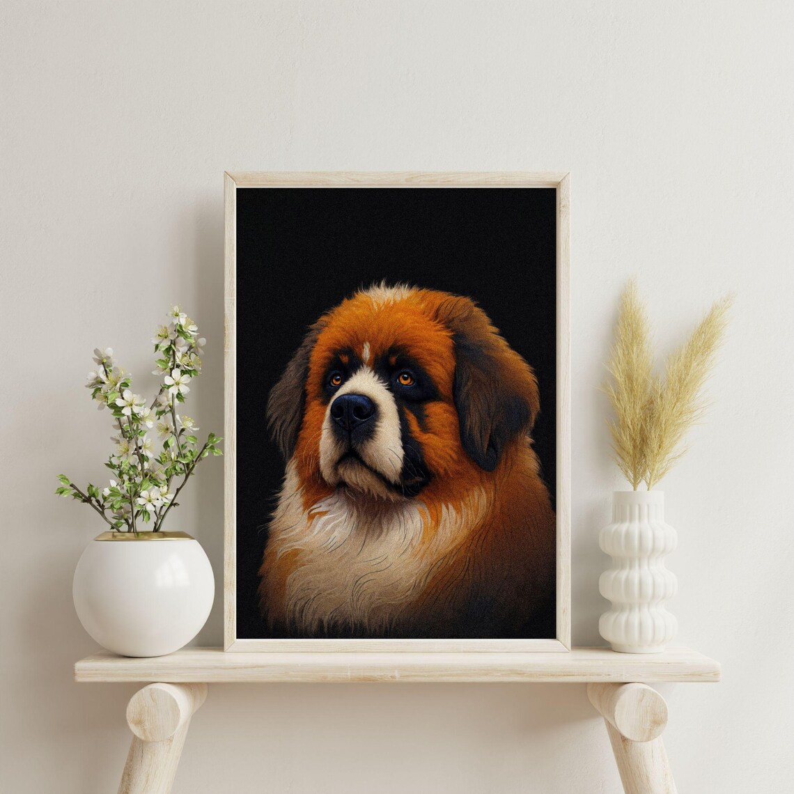 St Bernard Puppy Gentle Giant Dog Portrait Black Background Poster - Image 7