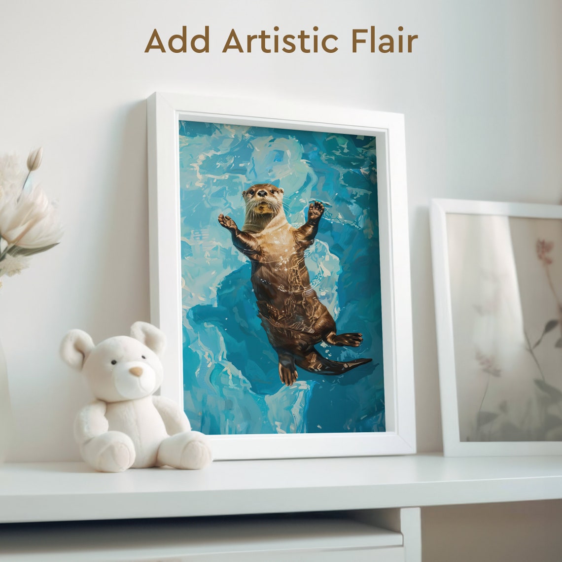 Playful Otter Floating on Its Back in Turquoise Water Poster - Image 2