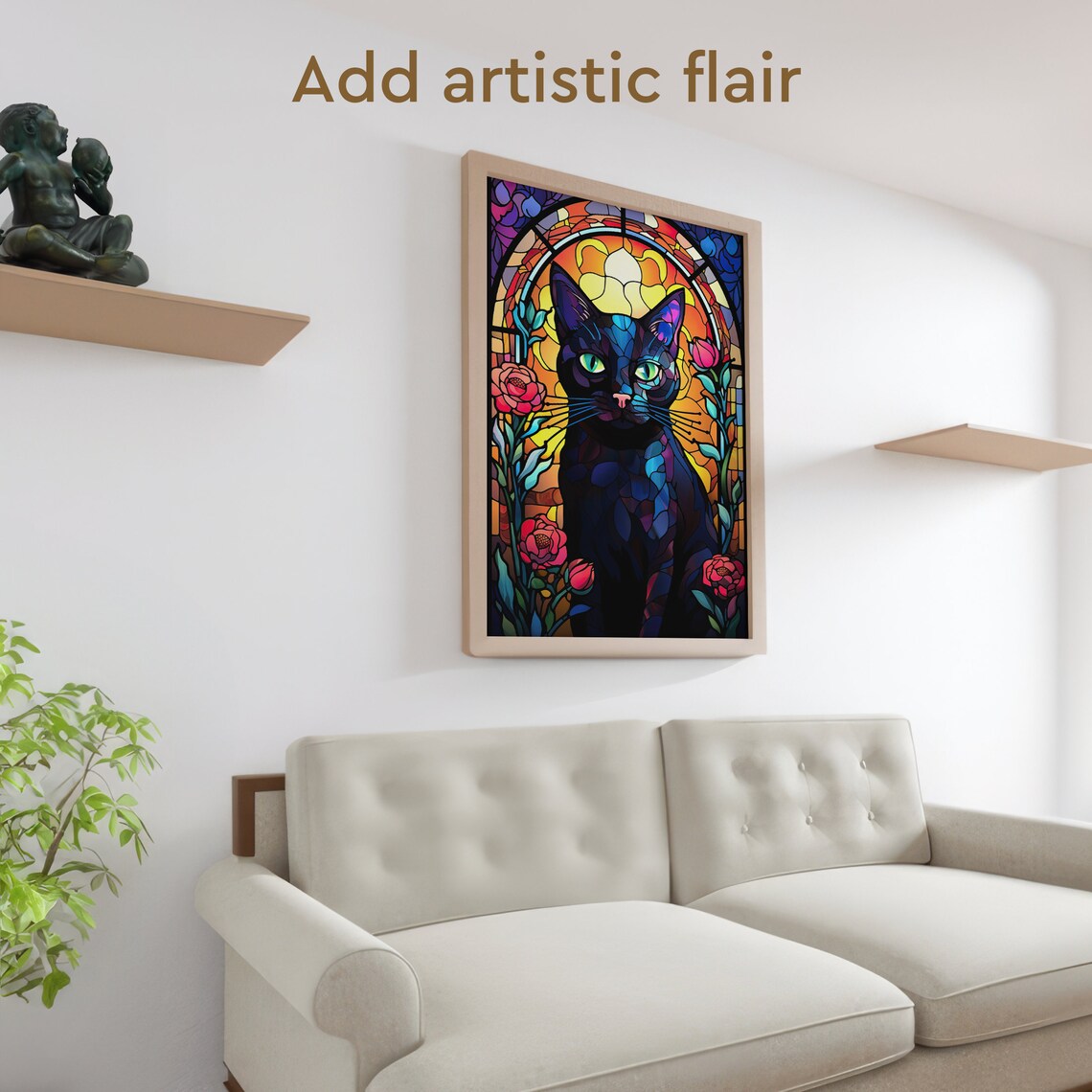 Stained Glass Black Cat Art Print, Dark Academia - Image 2