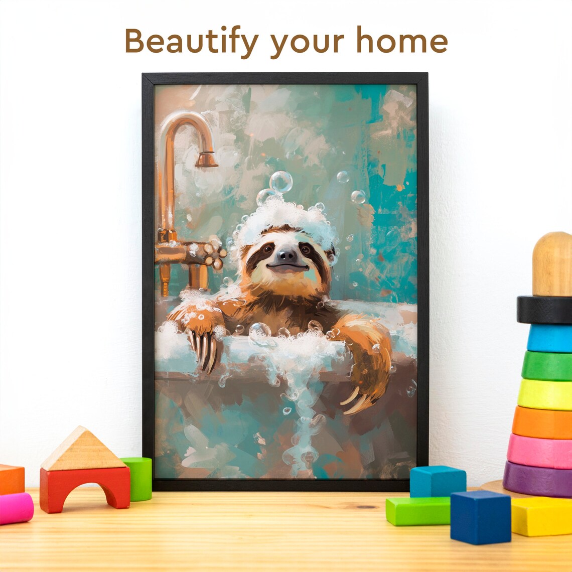Bathtub Bubble Bath Sloth Art Print, Funny Bathroom - Image 3