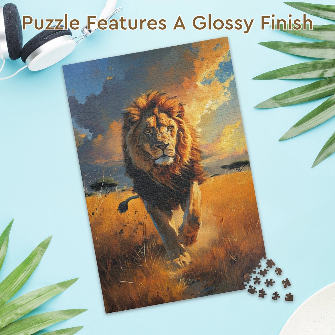 Regal Lion Striding Across Golden Savannah Under Dramatic Sky Poster - Image 3