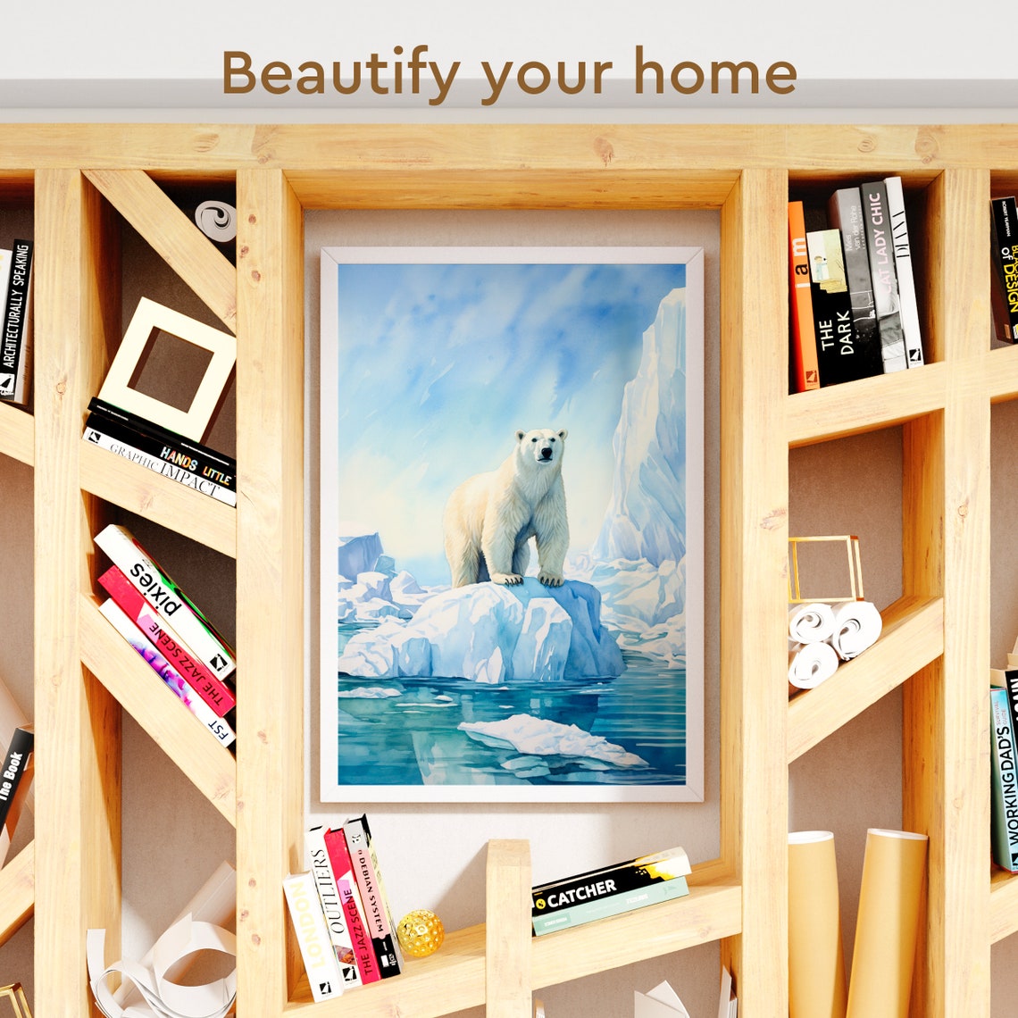 Polar Bear Standing on a Melting Arctic Iceberg Watercolor Poster - Image 3