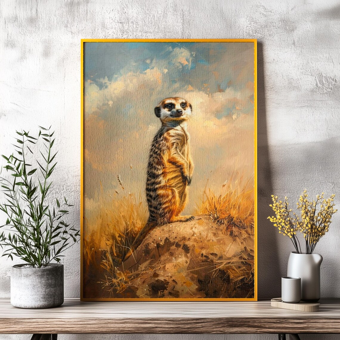 Meerkat Standing Tall On A Rock In The Golden Savanna Poster