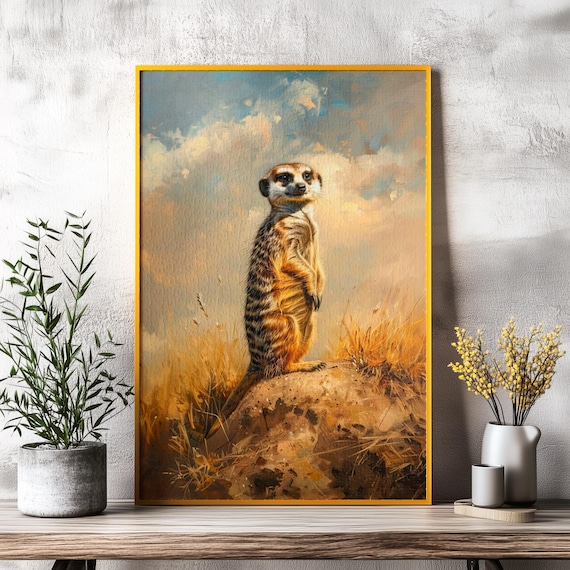 Meerkat Standing Tall On A Rock In The Golden Savanna Poster
