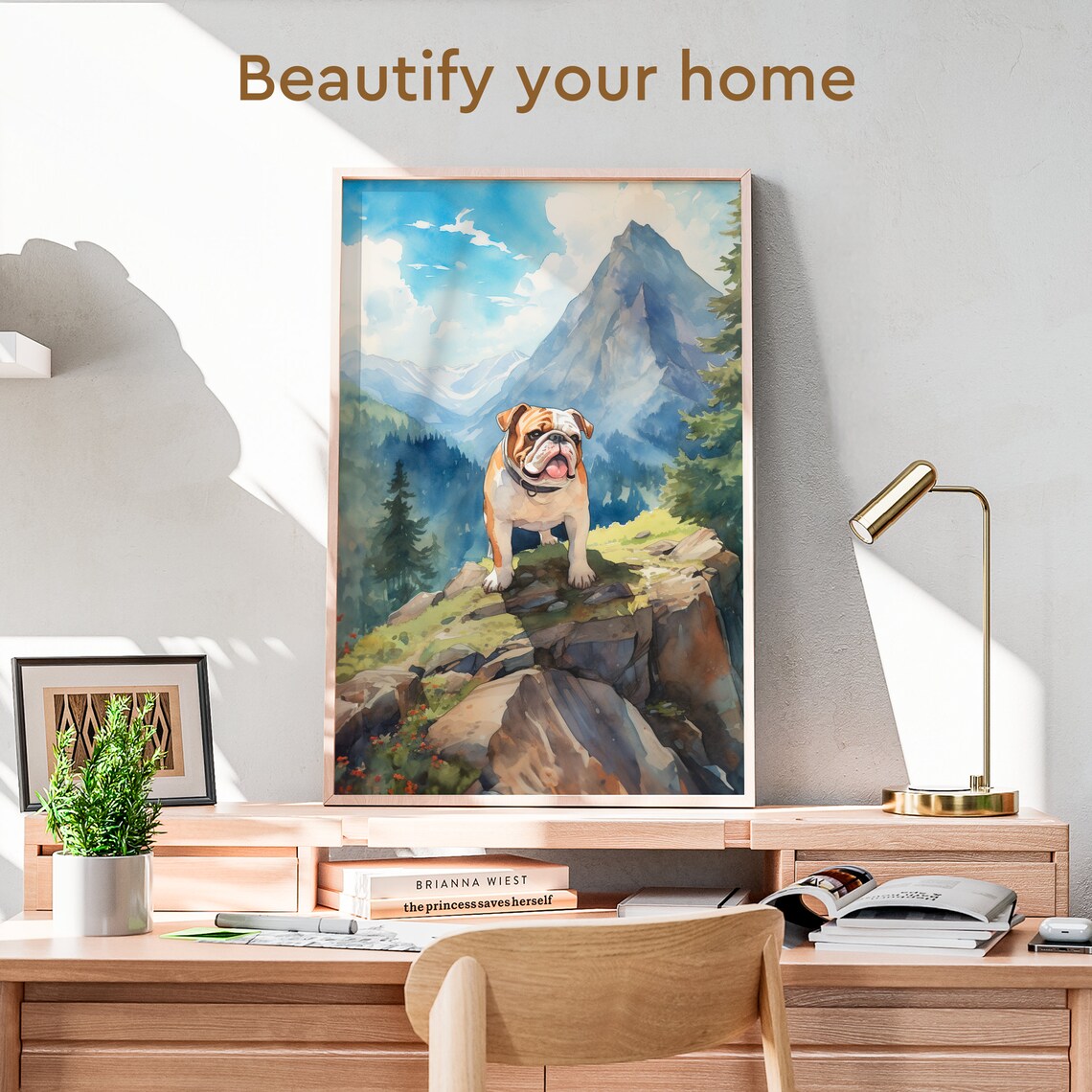 Bulldog Hiking Rocky Mountain Trail Watercolor Adventure Dog Poster - Image 3