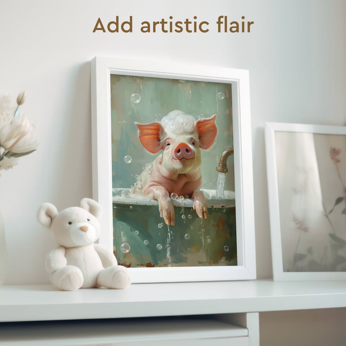 Baby Piglet Enjoying a Bubble Bath in a Bathtub Painting Poster - Image 2
