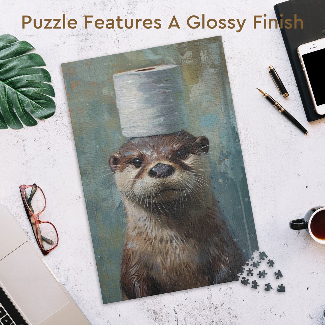 Funny Otter Balancing a Toilet Paper Roll on Its Head Poster - Image 3