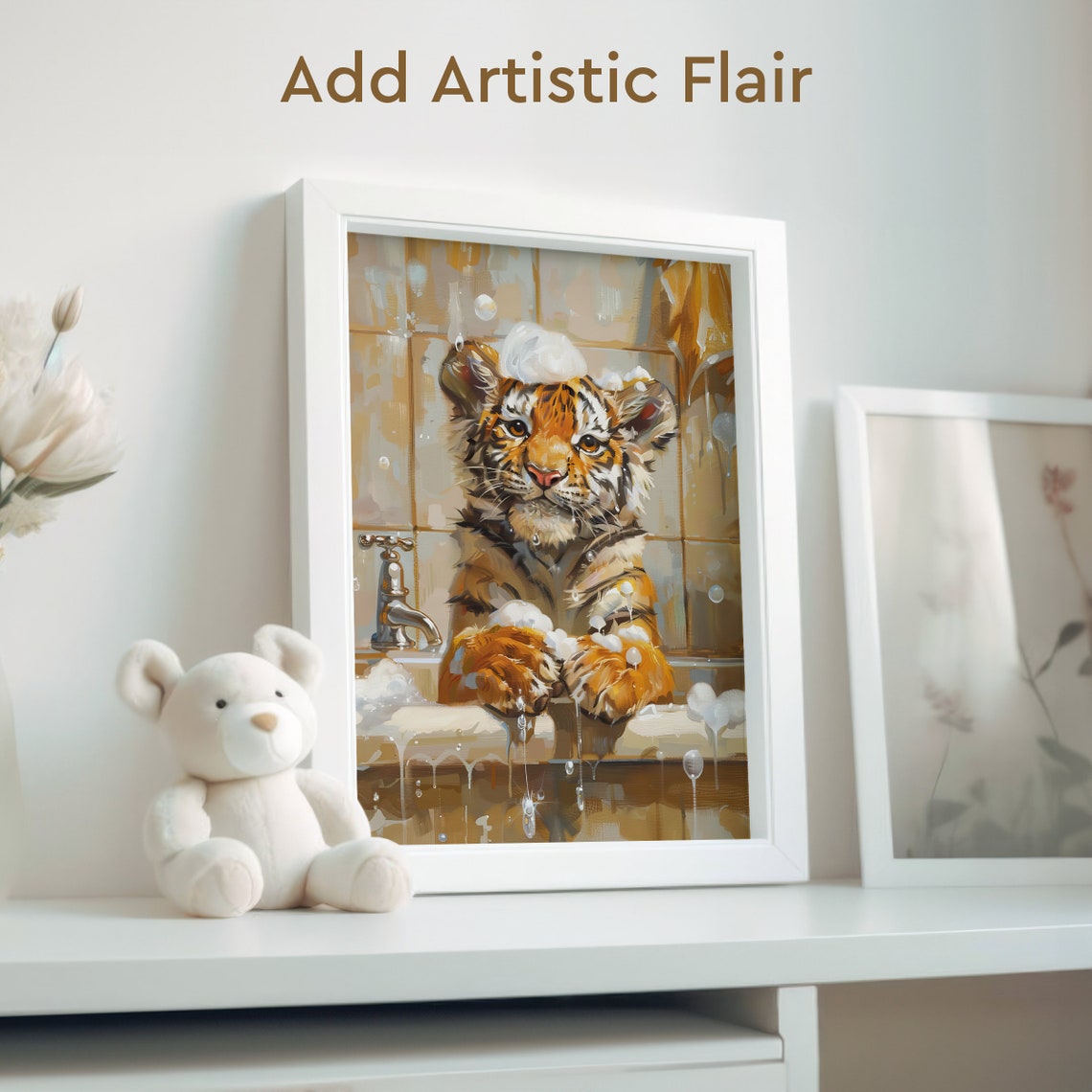 Tiger Cub Taking a Bubble Bath with Soap Suds Painting Poster - Image 2