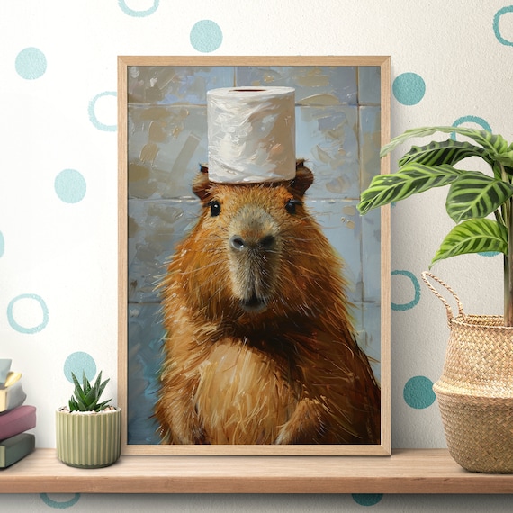Capybara Bathroom Humor Art Print, Bath Decor