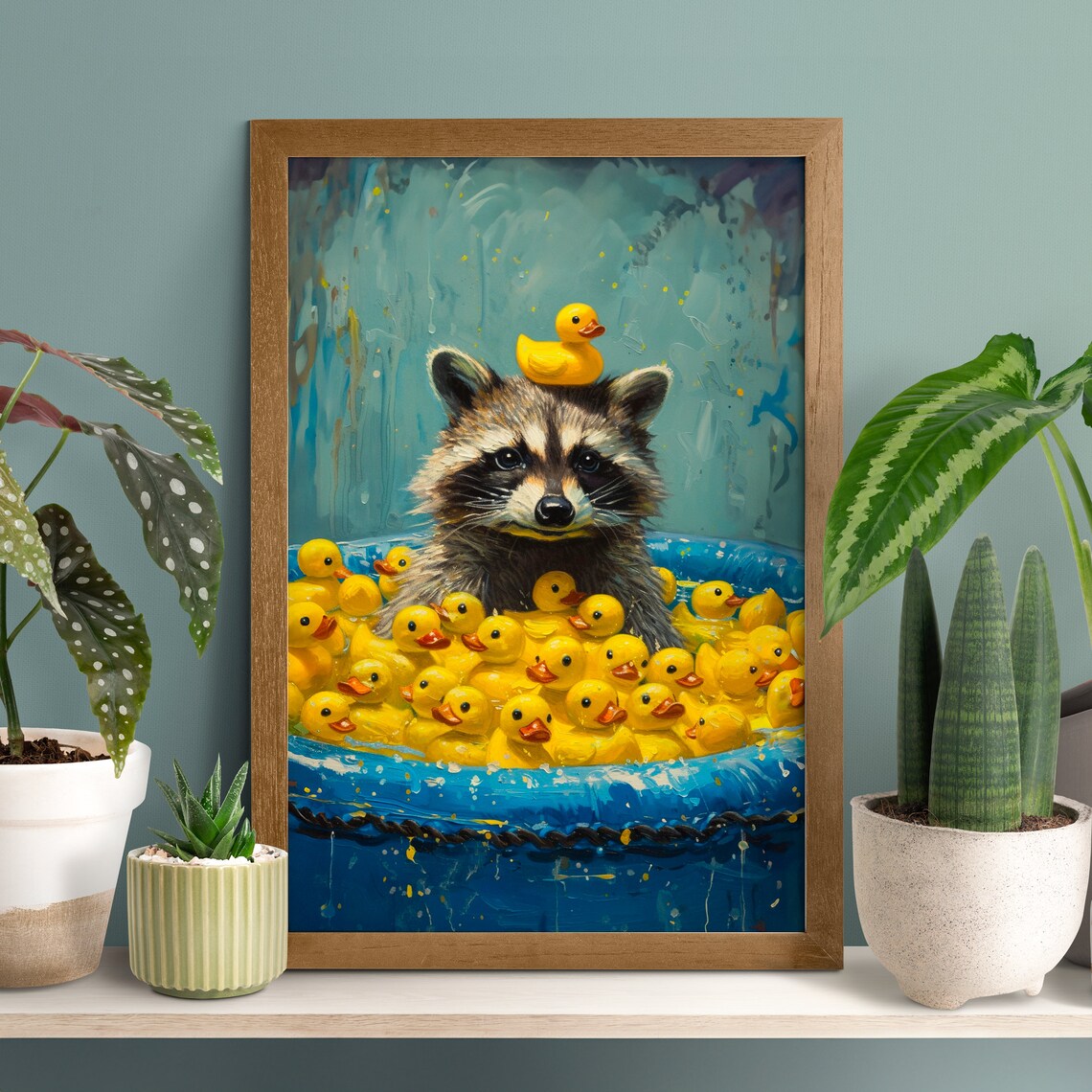 Rubber Duck Raccoon Bathroom Humor Poster Print