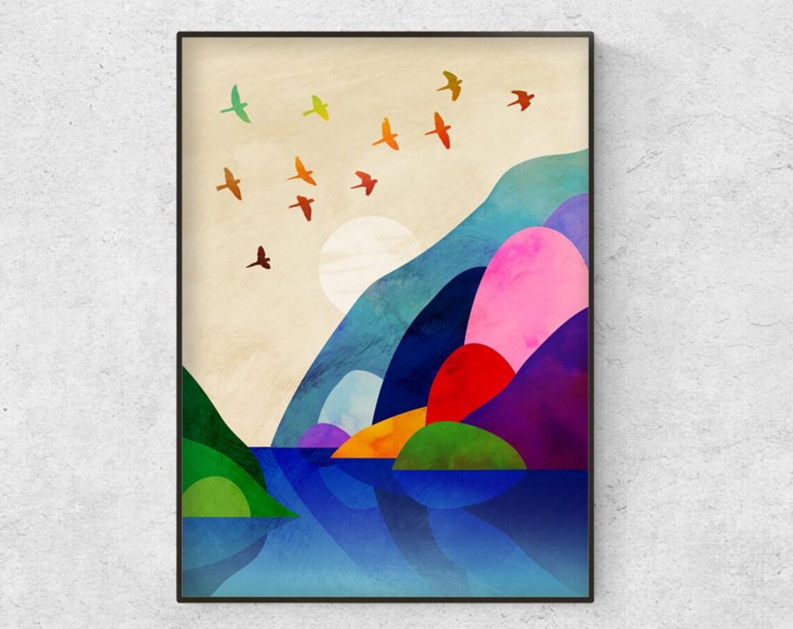 Migrating Flock Of Birds Landscape Art Print - Image 4