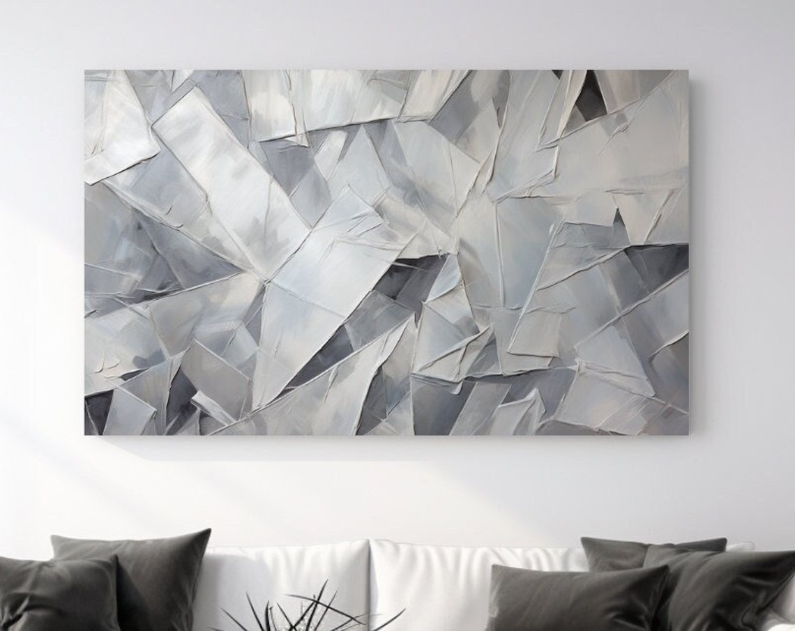 Silver Gray Geometric Shards Abstract Modern Minimalist Wall Art