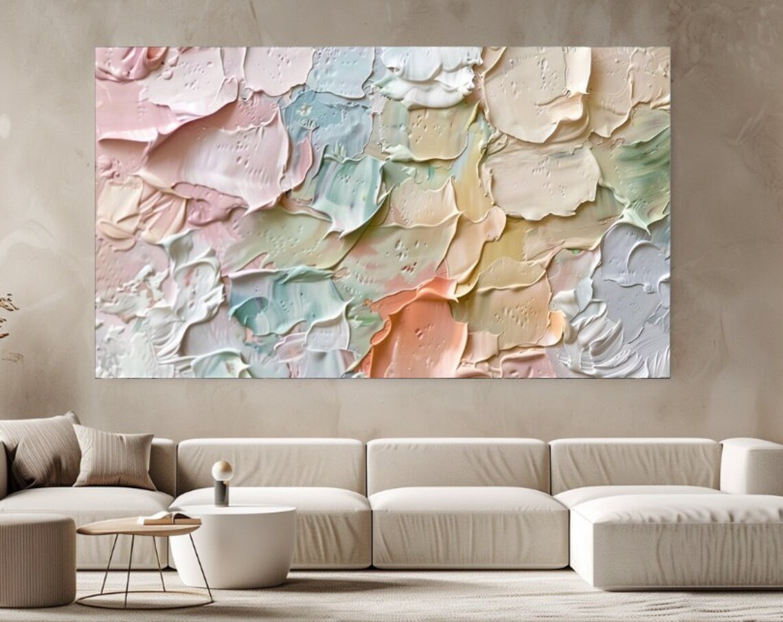 Pastel Impasto Brush Strokes Textured Abstract Oil Painting Print