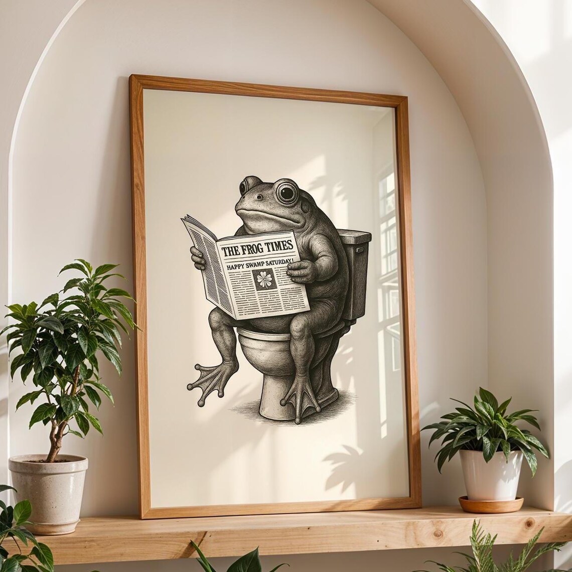 Funny Frog Bathroom Poster, Vintage Style Humor