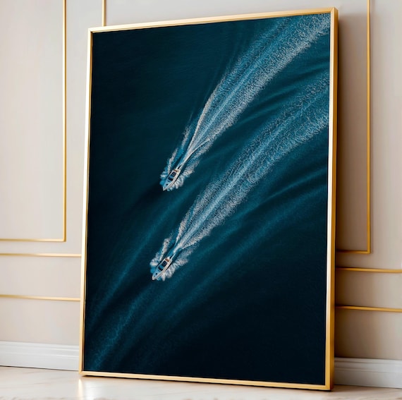 Sailing Wall Art Minimalist Yacht Poster Abstract Nautical Regatta Illustration Modern Blue Ocean Decor Luxury Boat Print