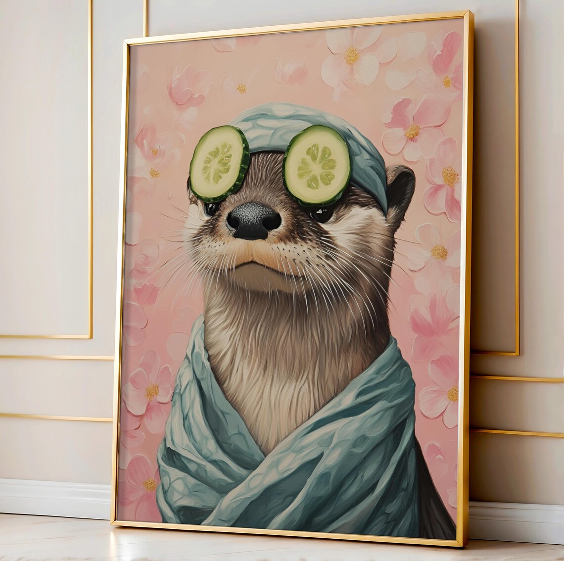 Funny Bathroom Otter Art Print, Dopamine Decor
