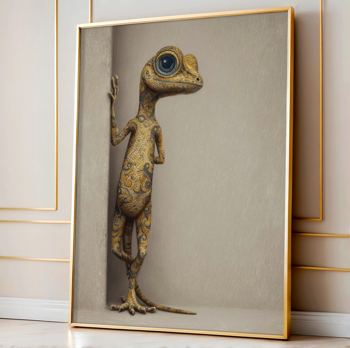 Quirky Lizard Art Print Whimsical Animal Wall Decor Minimal Illustration For Nursery Kitchen Entryway Or Unique Gift Her