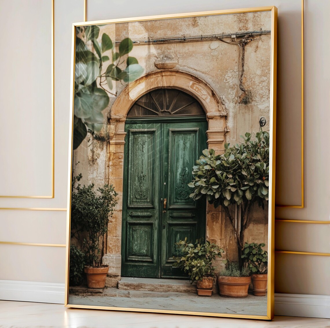 Green Boho Mallorca Door Abstract Art Print