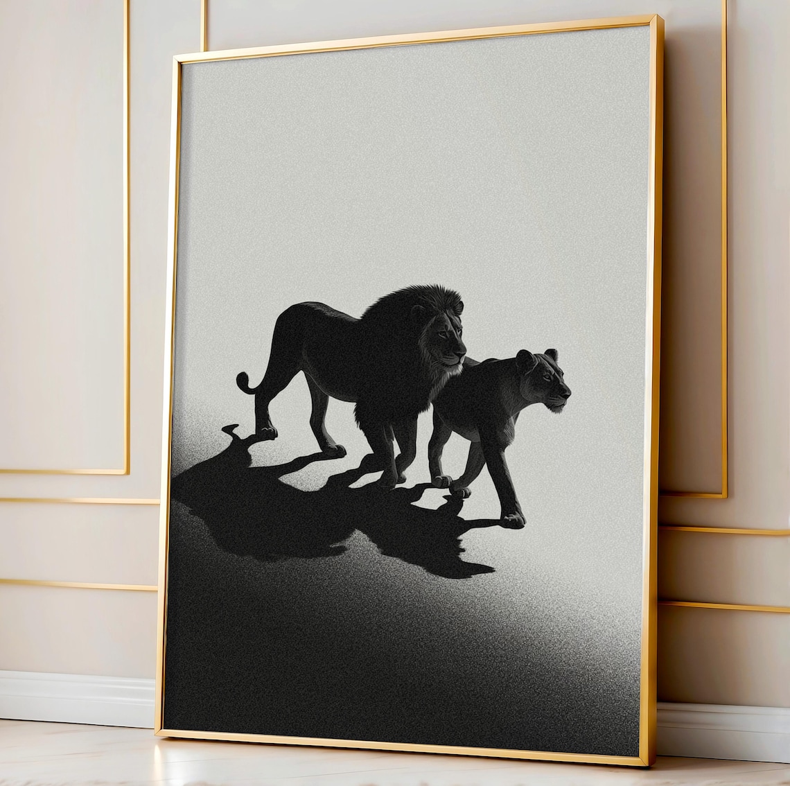 Black and White Lion Pair, Monochrome Safari Art Print