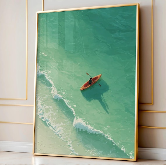 Kayak Aerial Ocean Turquoise Coastal Water Poster Summer Beach Decor