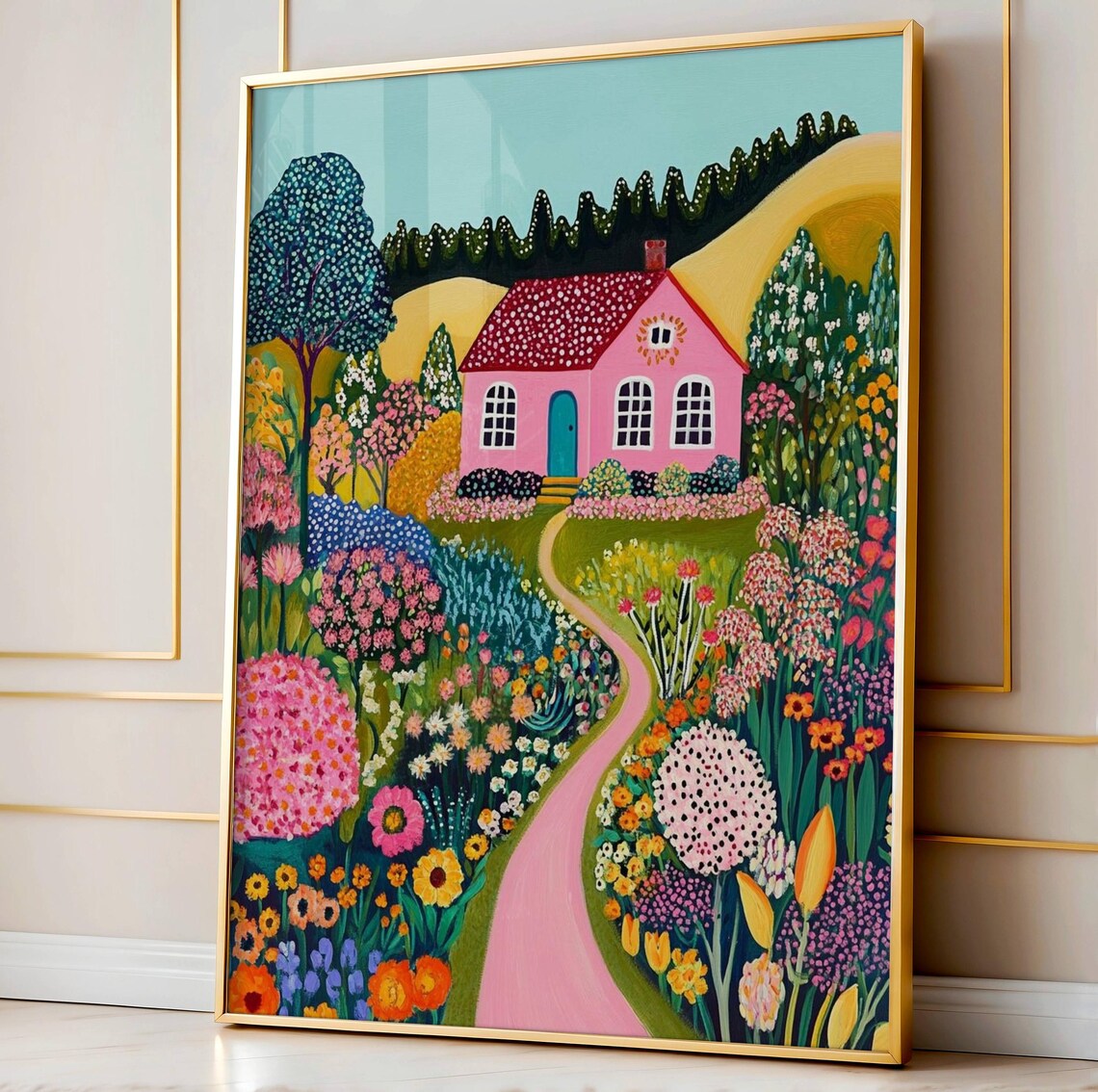 Bright Colorful Flower Garden Illustration, Botanical Art Print
