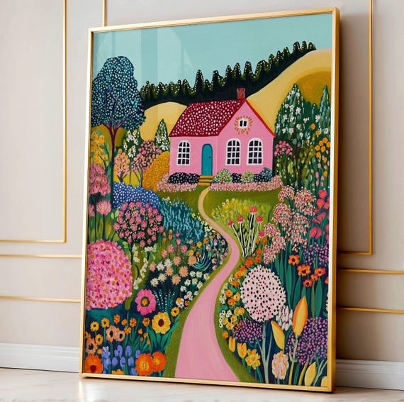 Bright Colorful Flower Garden Illustration, Botanical Art Print