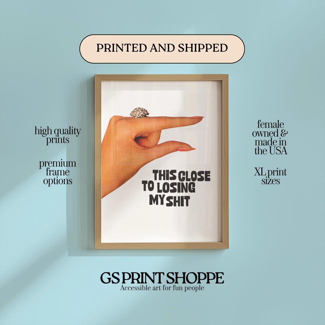 This Close To Losing My Shit Funny Bejeweled Hand Ring Poster